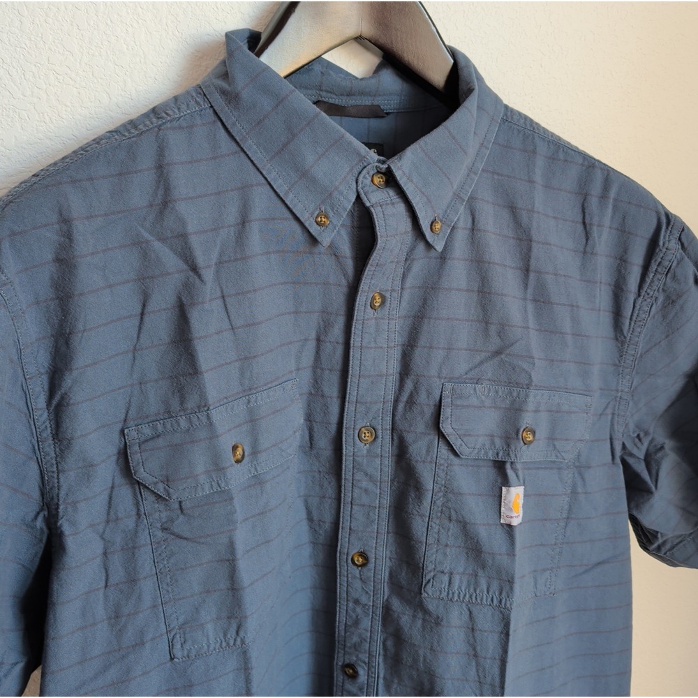 Carhartt 104625 Loose Fit Short Sleeve Button Down Shirt Mens 2XL XXL Blue Slate